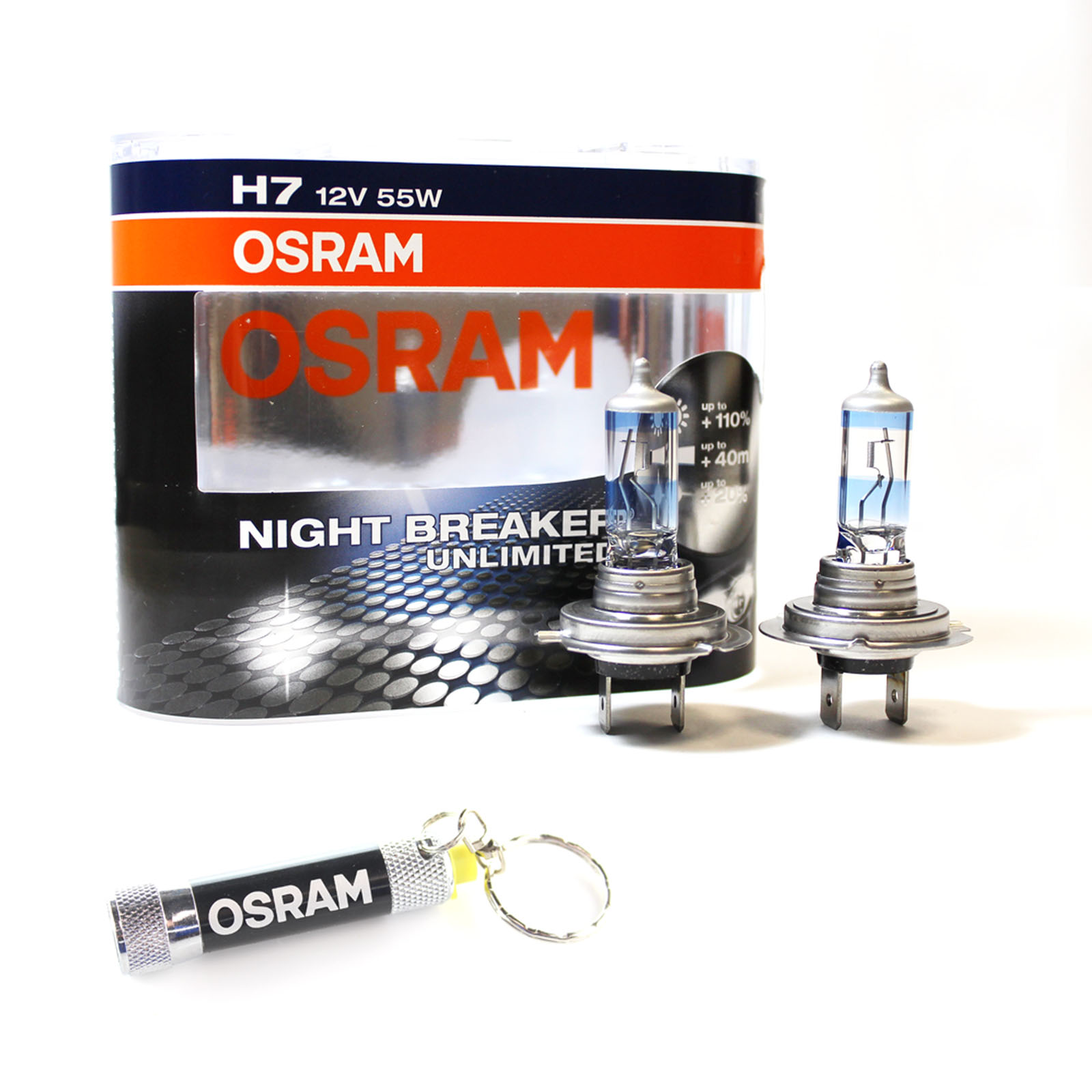 2x OSRAM H7 Night Breaker Unlimited Xenon Headlight Bulbs + FREE Black