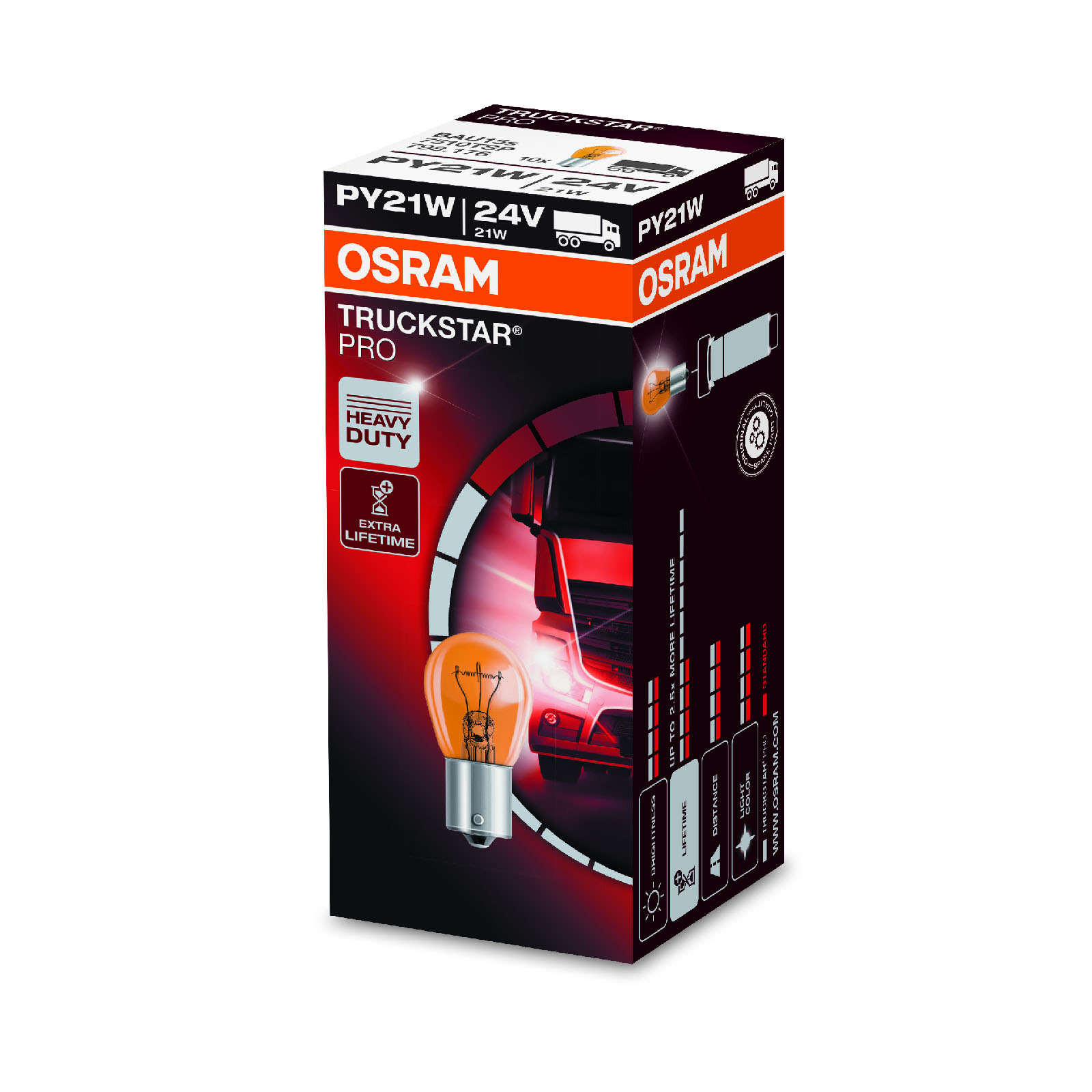 10x Genuine Osram Truckstar Pro PY21W BAU15s 21w 24v Amber Bulbs