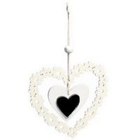 Ivory Floral Filigree Wooden Hanging Heart With Mirror Decoration Flower Design