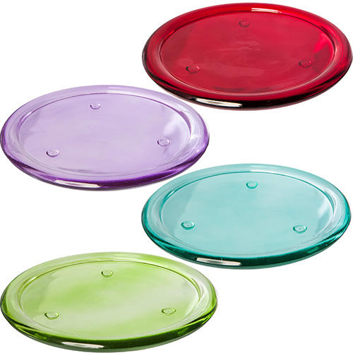 Round Vibrant Coloured Glass Pillar Candle Plate / Plant Pot Stand eBay