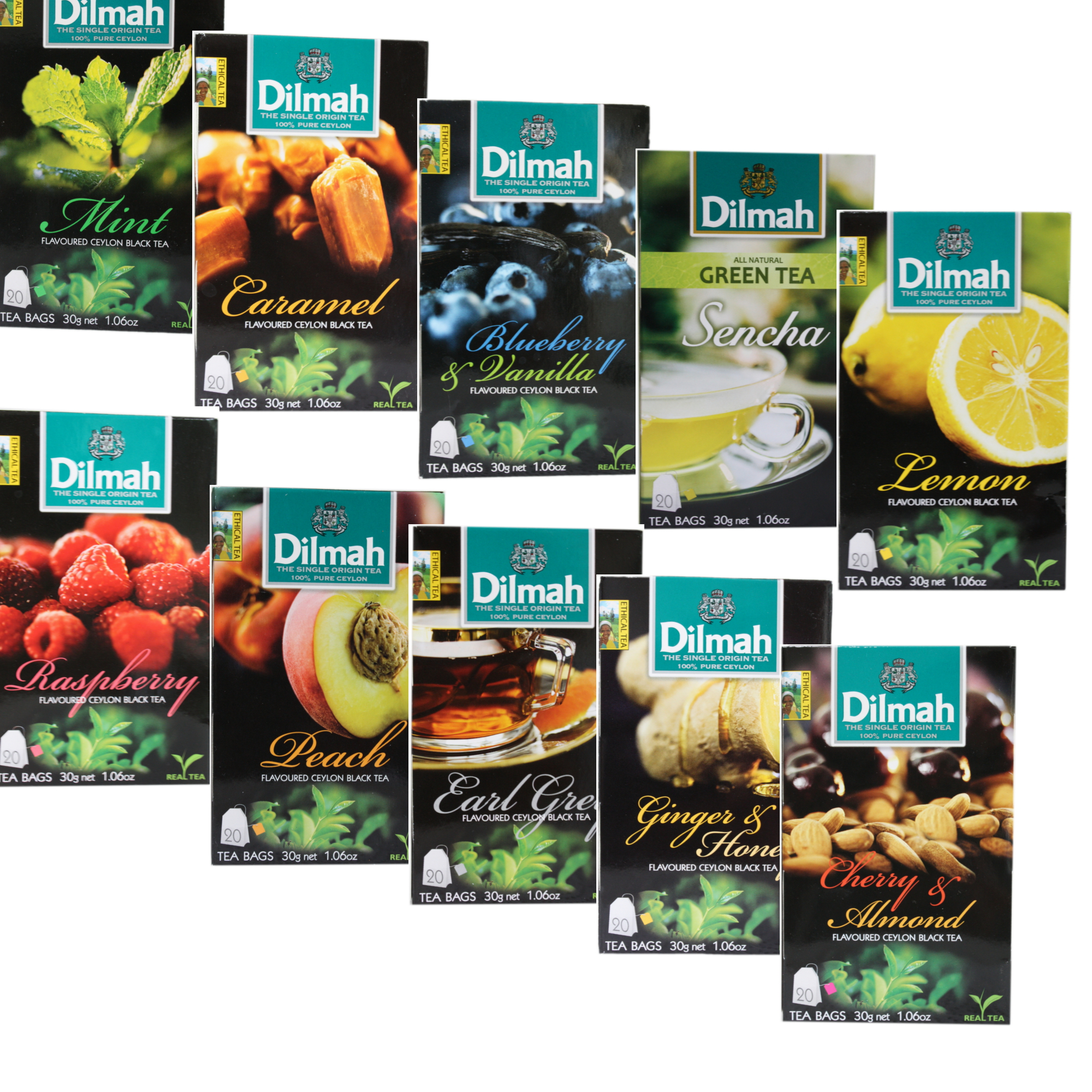 Collection of Dilmah Flavoured 100 Pure Ceylon Black Teas 30grm / 20