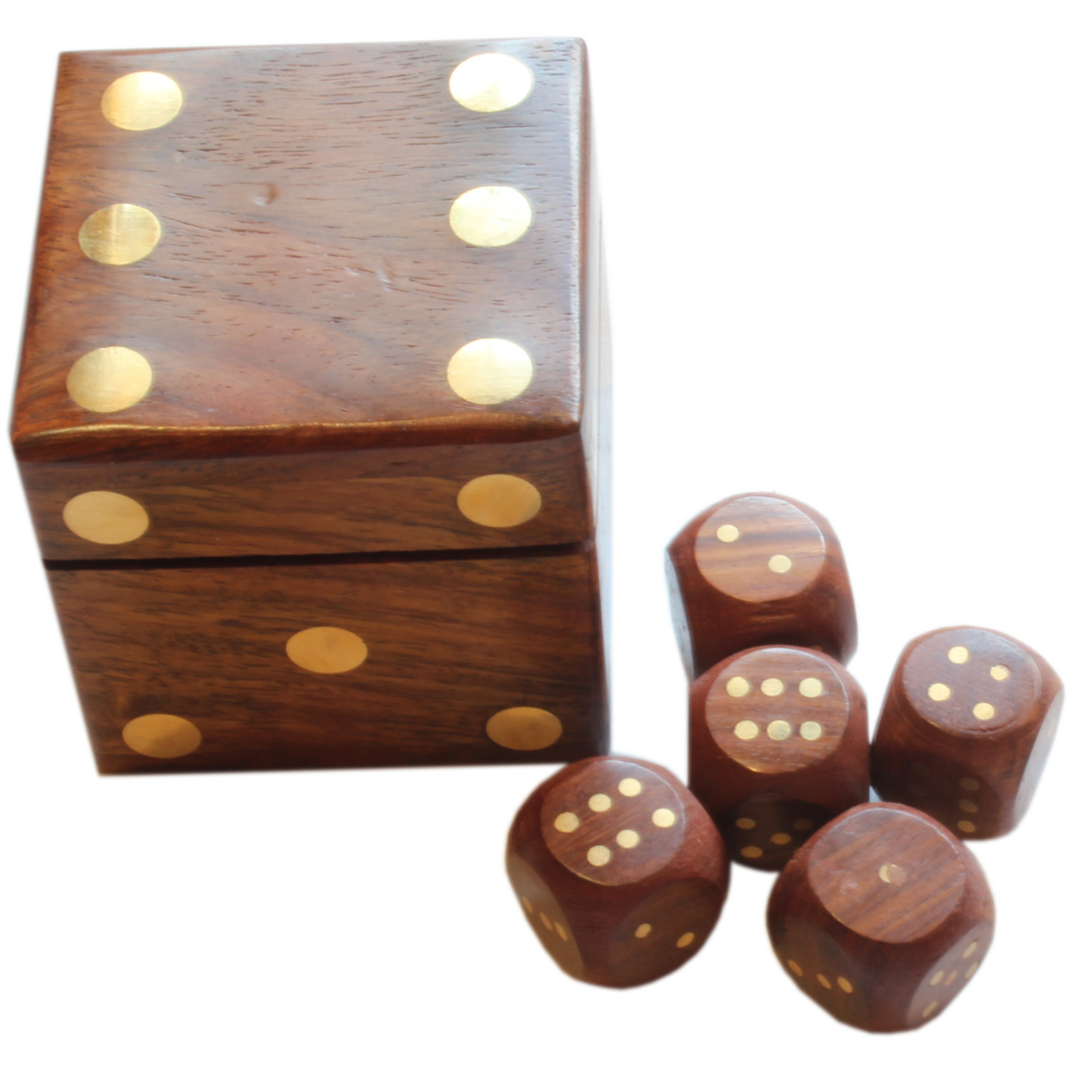 Classic High Quality Wooden Box of Dice Set W/ Brass Inlay eBay