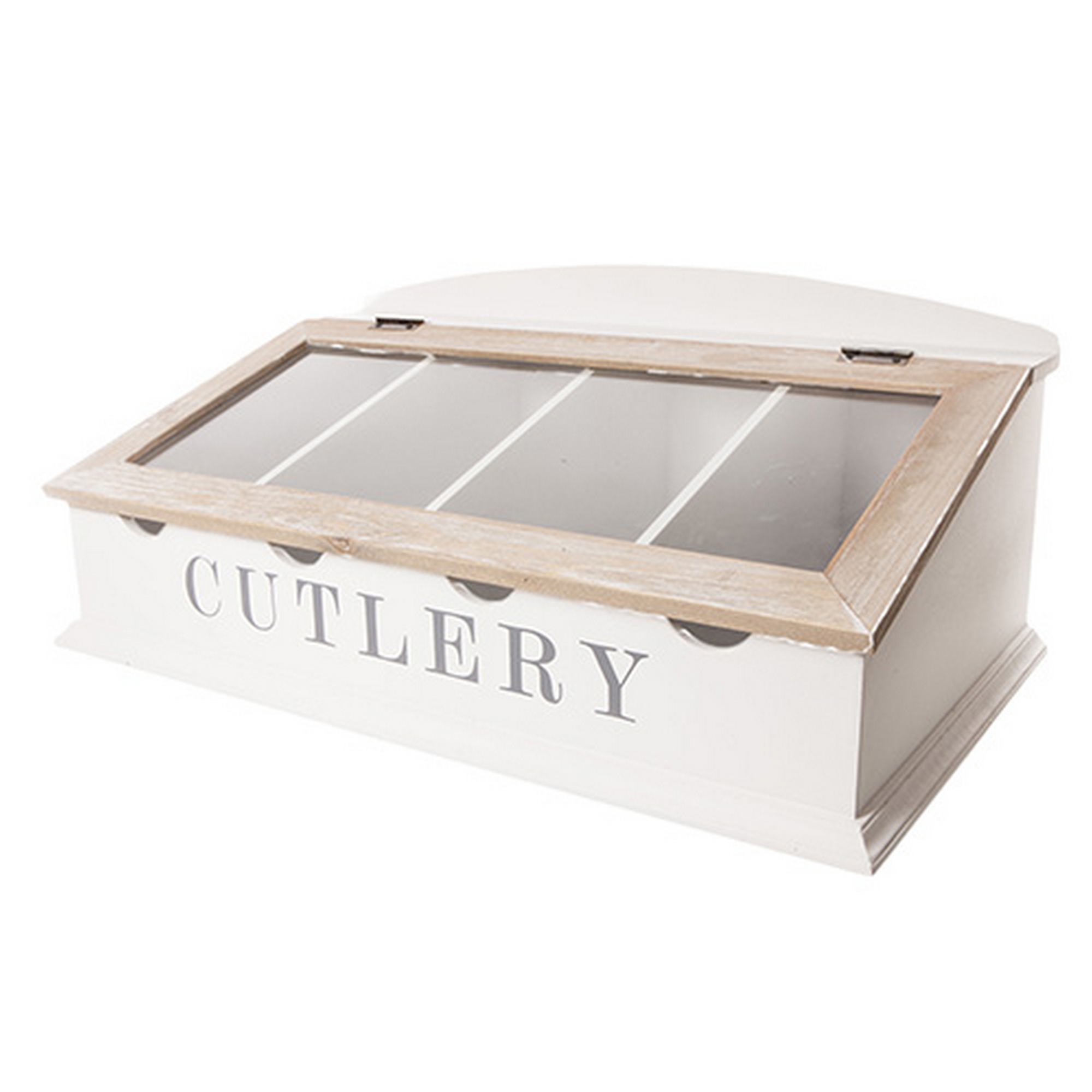 Vintage French Style Large Table Top Wooden Cutlery Box Holder Storage