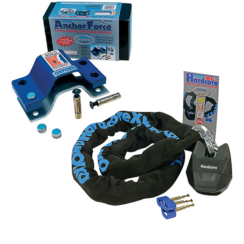 OXFORD HARDCORE XL MOTORCYCLE MOTORBIKE CHAIN LOCK 1.5M & GROUND FORCE