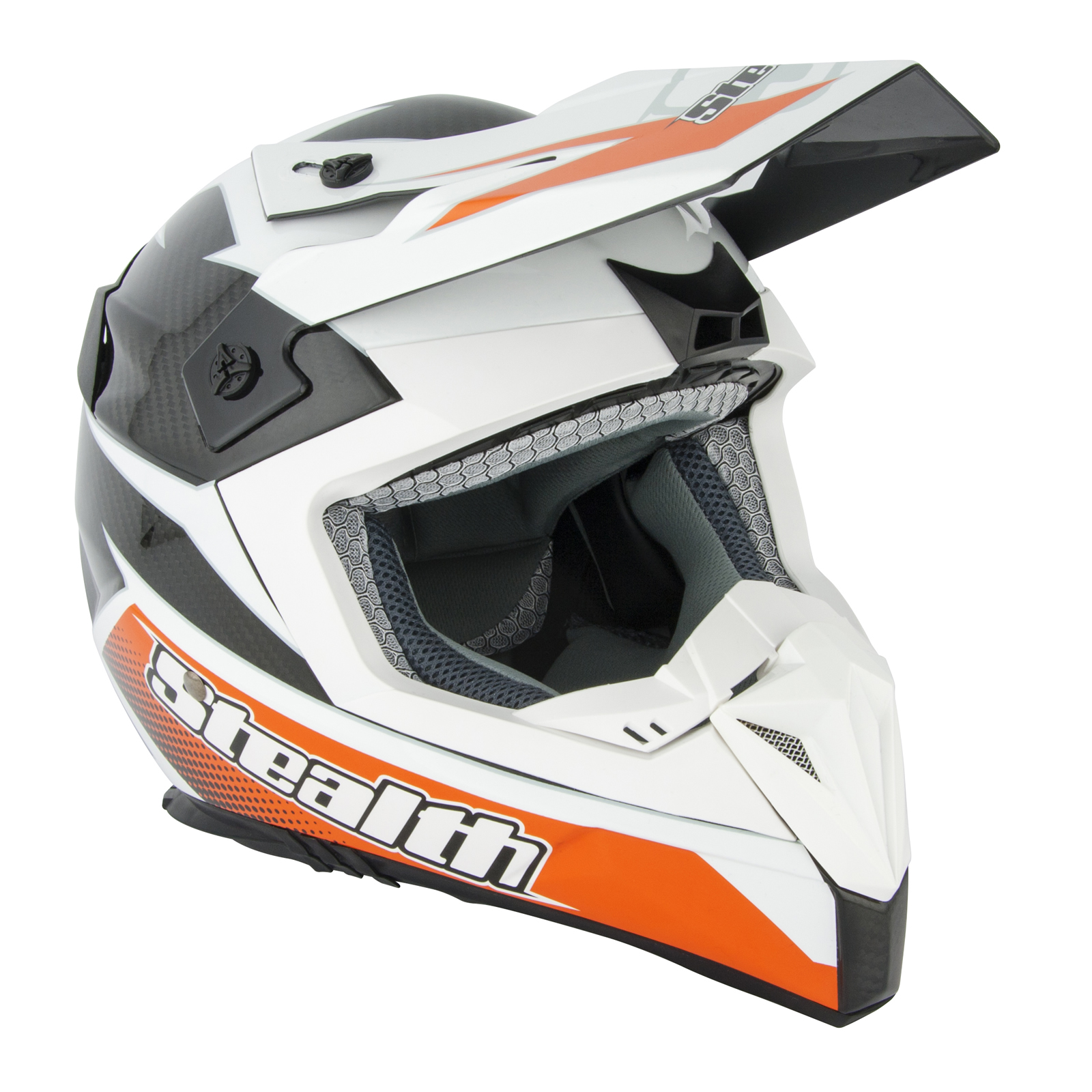 Stealth HD210 Carbon Fibre GP Replica White Black Orange MX Helmet