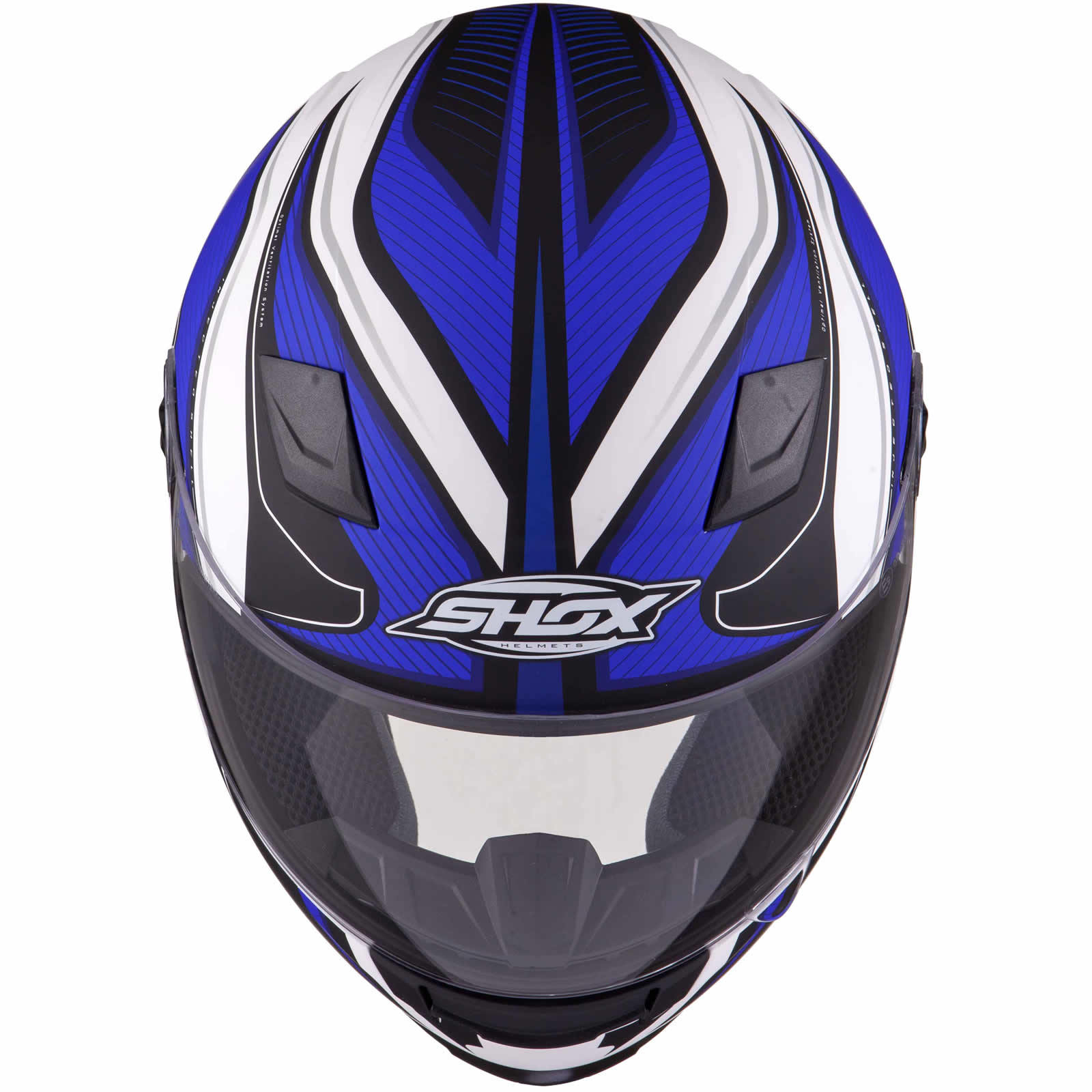 Shox Sniper Siege White Blue Motorbike Helmet Scooter Matt Full Face