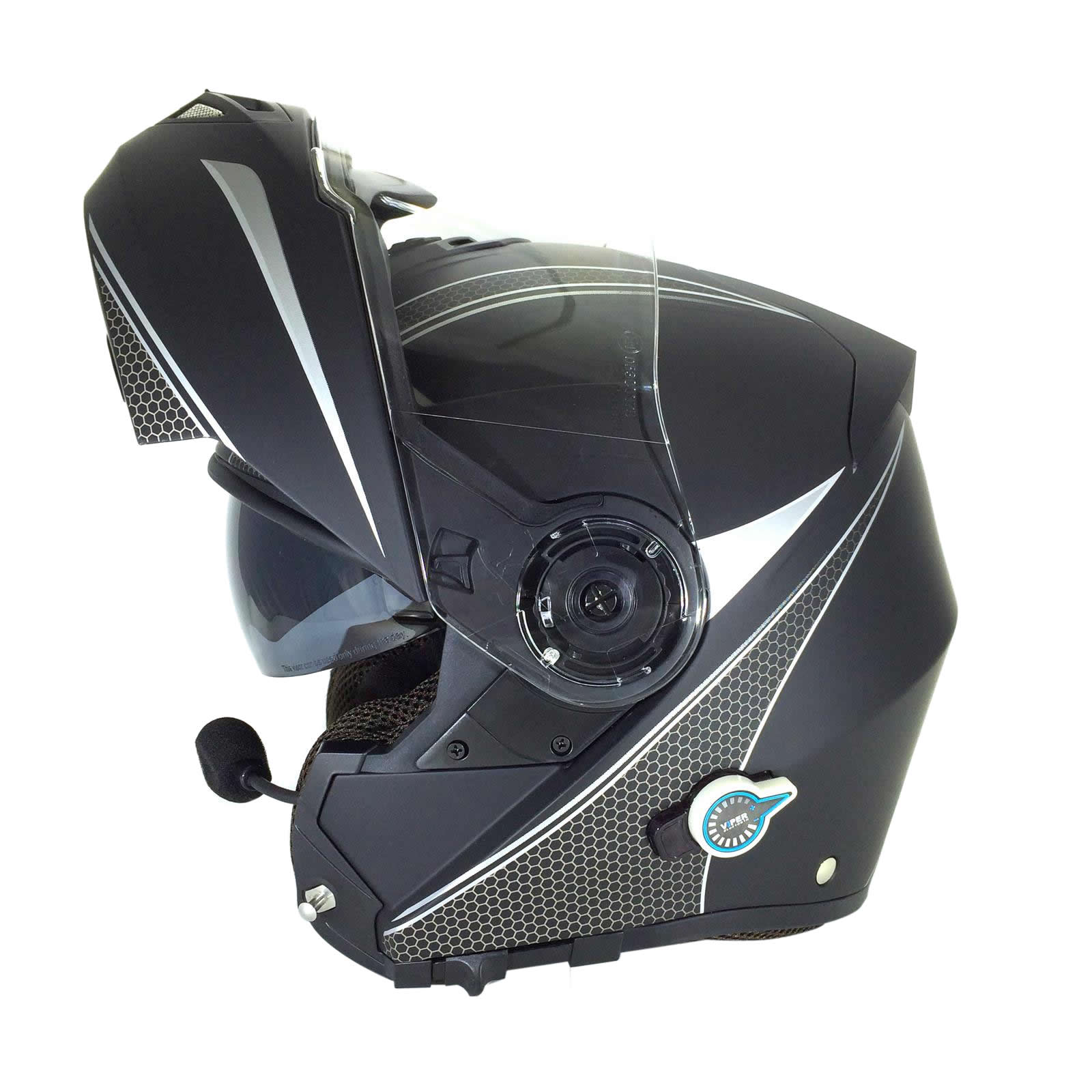 Viper RSV151 Flash Matt Black Motorcycle Helmet Bluetooth System Flip