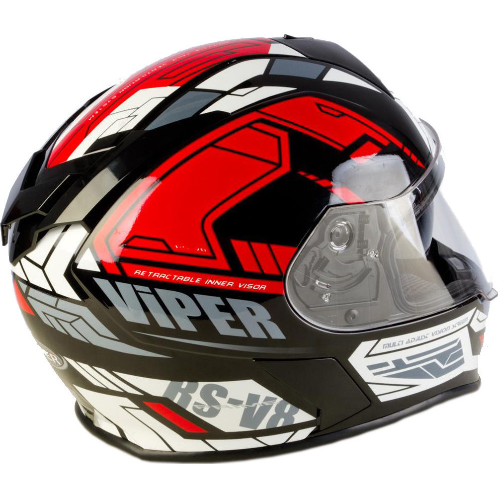 Viper RSV8 Stereo Prime Black Red Motorcycle Helmet Road Speakers ACU