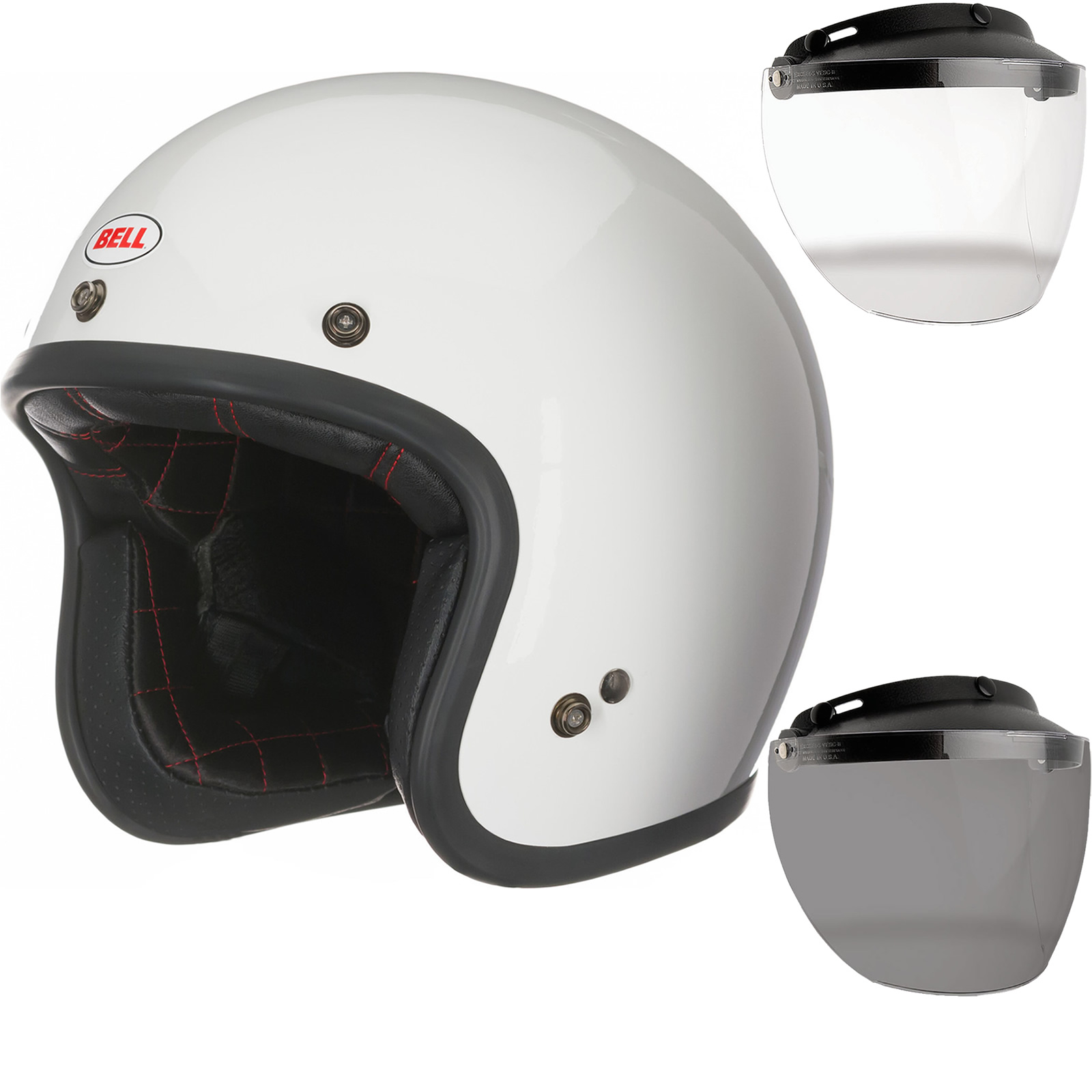 Bell Custom 500 White Open Face Motorcycle Helmet & Flip Visor Tinted