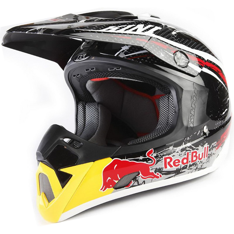 red and black motocross helmet