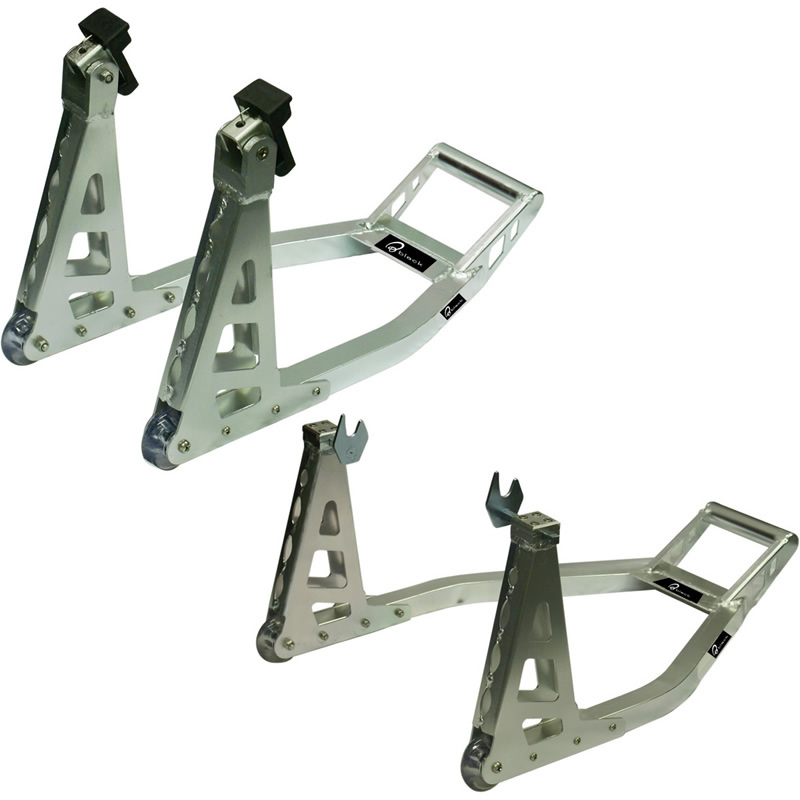 BLACK ALUMINIUM ALLOY RACE FRONT & REAR MOTORCYCLE PADDOCK STANDS SET