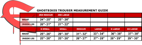 GMX Pants Size Guide