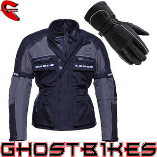 Black Tourmaster Motorcycle Jacket Grey (Free Gloves)