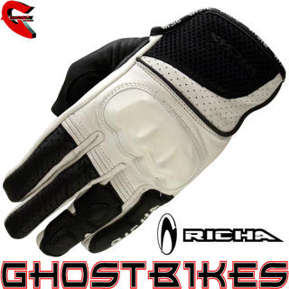 View Item Richa Jaw Short Leather Motorcycle Gloves - White