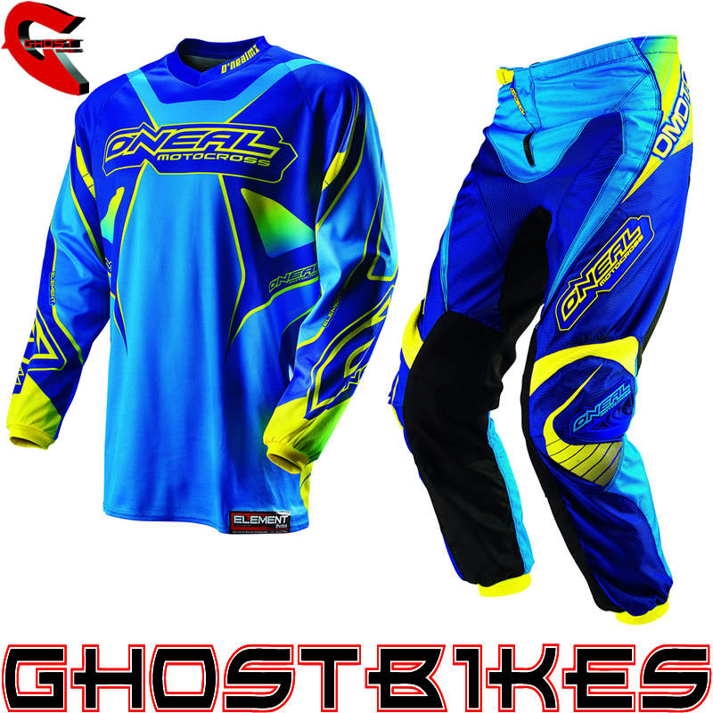 ONEAL 2013 ELEMENT RACEWEAR BLUE/YELLOW MX MOTOCROSS JERSEY & PANTS COMBO KIT
