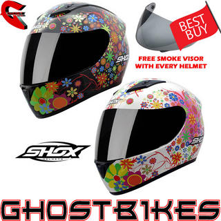 View Item Shox Axxis Floral Motorcycle Helmet + FREE Smoke Visor