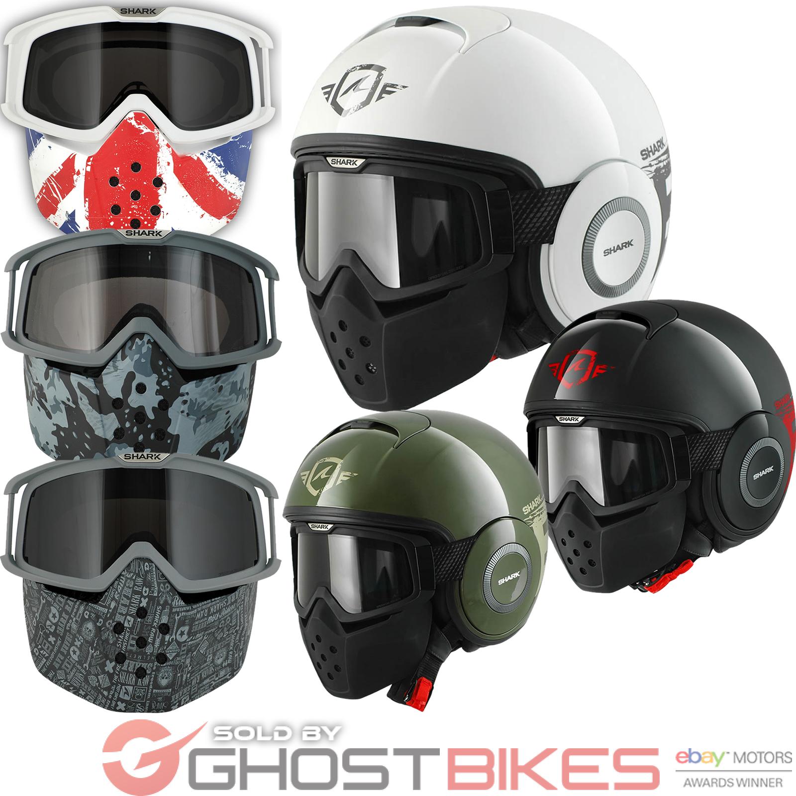 Shark Raw Trinity Motorcycle Helmet Plus Goggle & Mask Kit Open Face