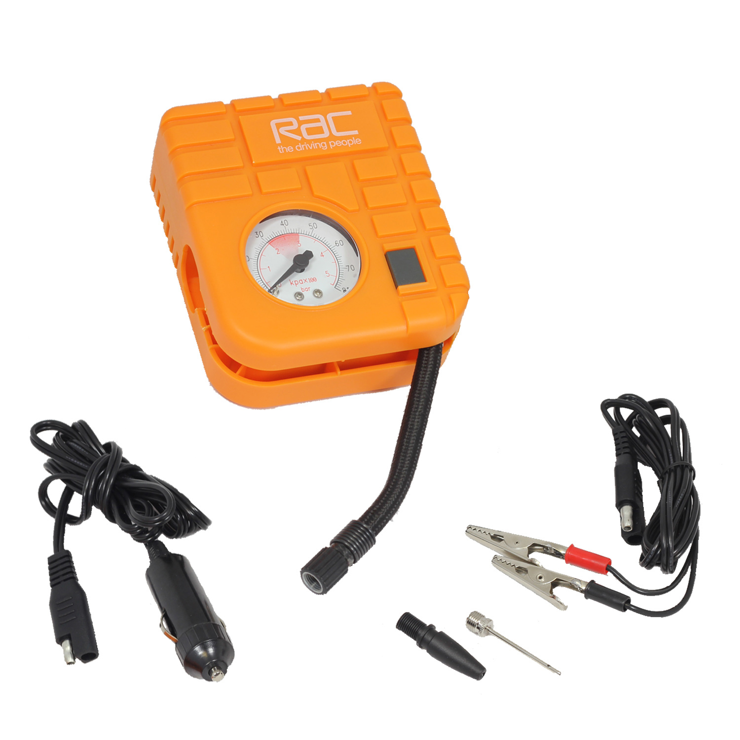 RAC 12v Compact Air Compressor Tyre Inflator Gauge Motorcycle Sports