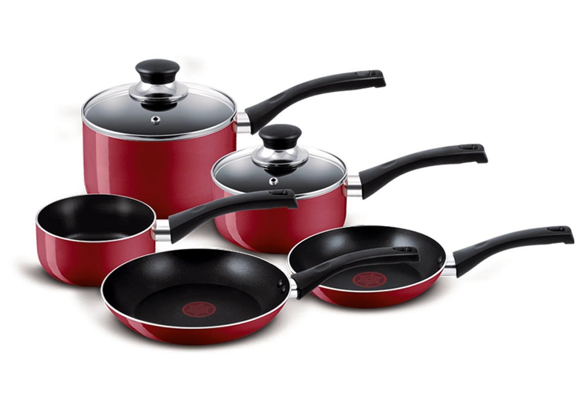 Tefal Bistro NonStick 5 Piece Pan Set 3 Saucepans 2 Frying Pans Red eBay