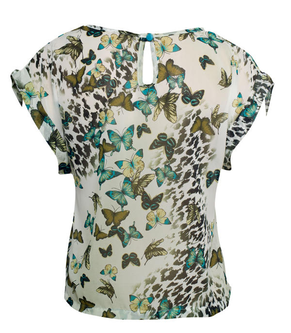 butterfly print blouse. Green Butterfly/Leopard Print