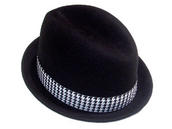 View Item New Merc Black Pork Pie Trilby Mod Hat Dogtooth Band
