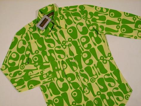 New Chenaski Retro 60's Op Art Print Shirt GREEN Preview