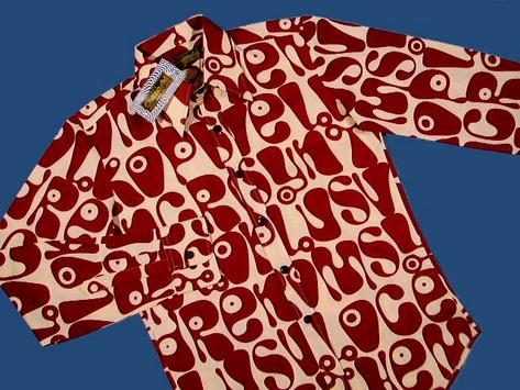 New Chenaski Retro 60's Op Art Print Shirt Burgundy  Preview
