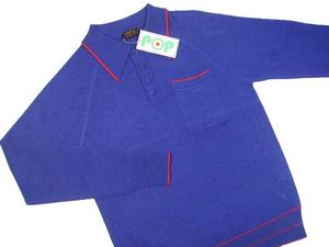 New Mod Retro 60s Pop Italian Knit Polo Top Blue Red  Preview