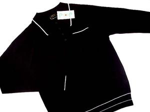 New Mod Retro Pop Italian Knit Polo Top Black White  Preview