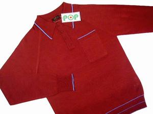 New Mod Retro Pop Italian Knit Polo Top Wine Blue Preview