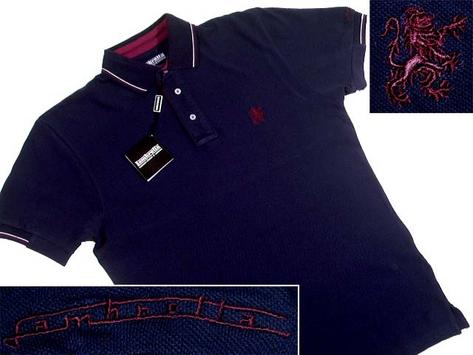 New Lambretta Mod Stripe Trim Pique Polo Shirt Navy Blu Preview