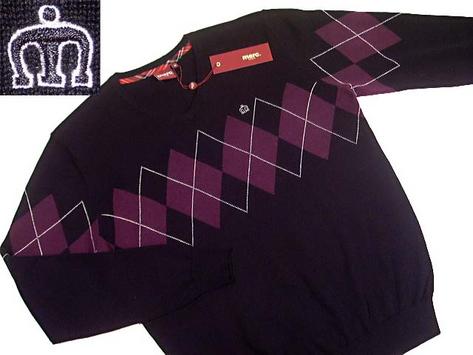 New Merc London Argyle Mod Cotton V Neck Pullover Black Preview