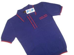 New Pop Retro 60's Mod S/S Polo Collar Knit Navy Blue  Preview