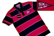 View Item New Lambretta SX Block Stripe Pique Polo Shirt Red Navy