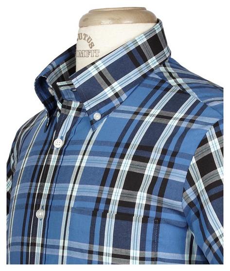 Brutus Trimfit Mod Skin Retro Check Shirt Blue Black Preview