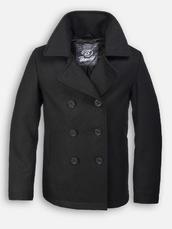 View Item Brandit Wool Mix Naval Anchor Buttons Pea Coat Black 