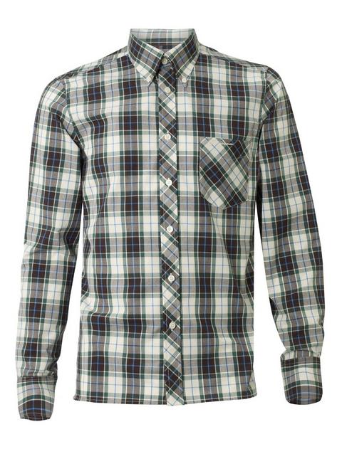 Ben Sherman Classic Check Button Down Union Fit Long Sleeve Shirt Green Brown  Preview
