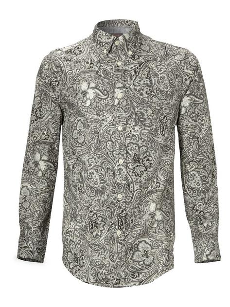 Ben Sherman Mod Fit Retro Paisley Long Sleeve Button Down Shirt Grey  Preview