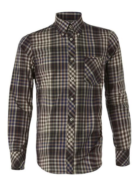 Ben Sherman Fancy Gingham Check Button Down Union Fit Long Sleeve Shirt Brown  Preview