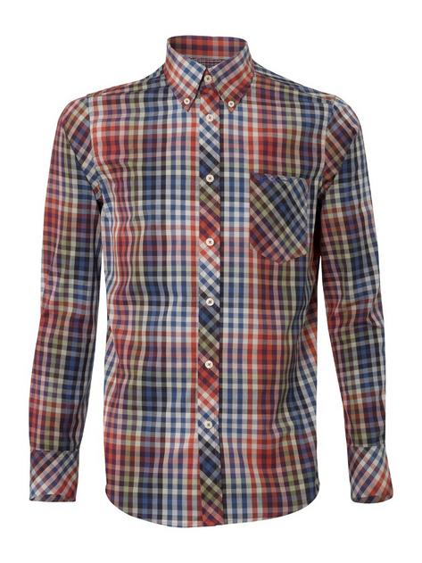 Ben Sherman Fancy Gingham Check Button Down Union Fit Long Sleeve Shirt Red Blue Preview