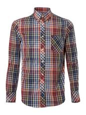 View Item Ben Sherman Fancy Gingham Check Button Down Union Fit Long Sleeve Shirt Red Blue