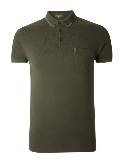 Ben Sherman Mod Pique Tipped S/S Button Down Pocket Polo Shirt Olive Green Preview
