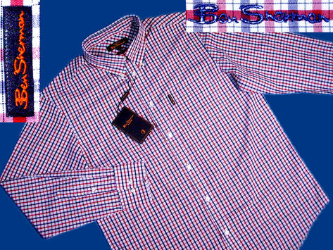 Ben Sherman Long Sleeve Union Fit Shirt Classic Mod House Check Red White Blue  Preview