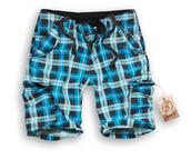View Item Brandit Washed Premium Washed Check Combat Cargo Shorts Turquoise Blue 