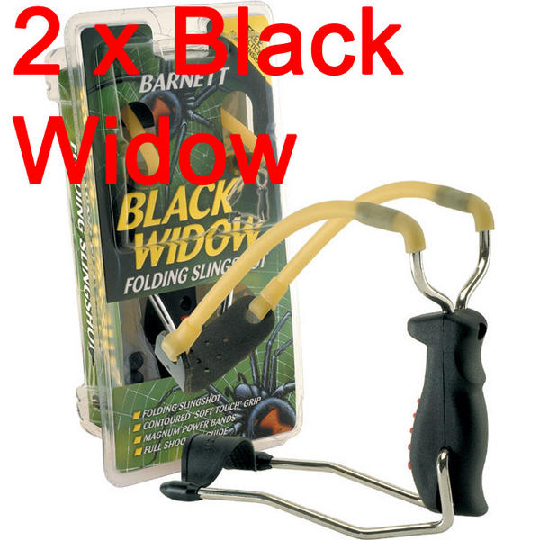 View Item 2 x Barnett Black Widow Slingshot Catapult (Natural Band) [Free Practice Ammo]
