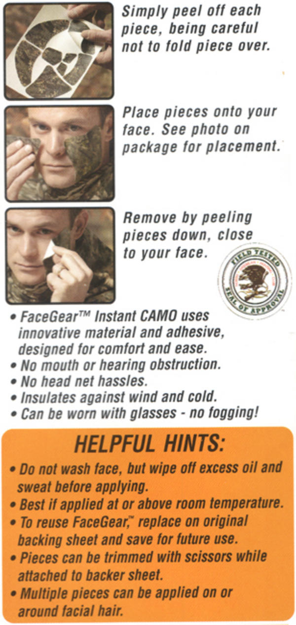 View Item FaceGear Mossy Oak Break-Up Stick On Face Camo