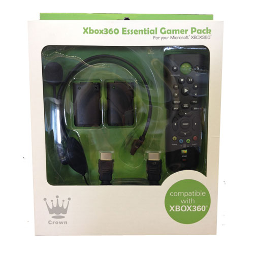 NEW CROWN XBOX 360 ESSENTIAL GAMER HEADSET REMOTE ACCESSORY PACK BLACK