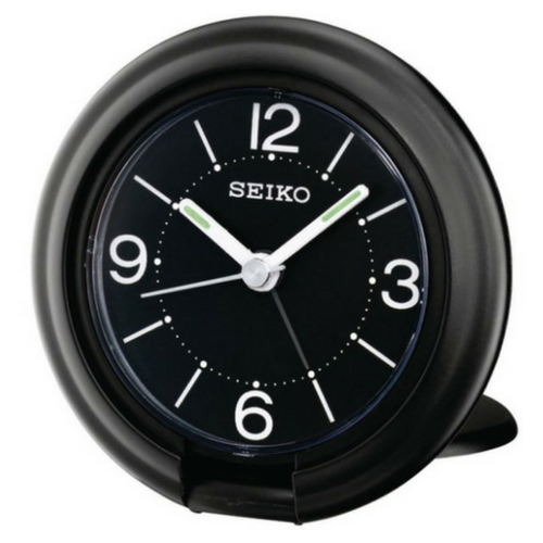 NEW GENUINE SEIKO TRAVEL BEEP ALARM CLOCK BLACK / BLACK ANALOGUE