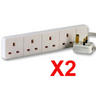 View Item 1m White 4 Gang Power Strip Cord Mains Twin Pack