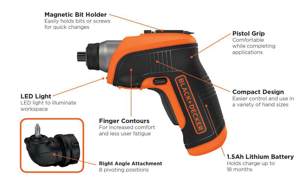 Black & Decker - CS3652LC-GB - 3.6v Screwdriver+right Angle Attachment